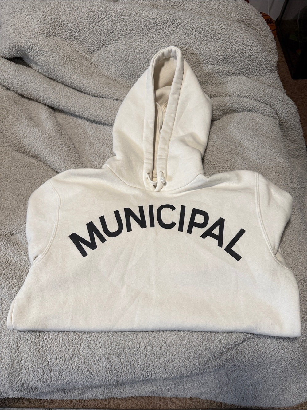 Cream Pullover Hoodie with MUNICIPAL Chest Print